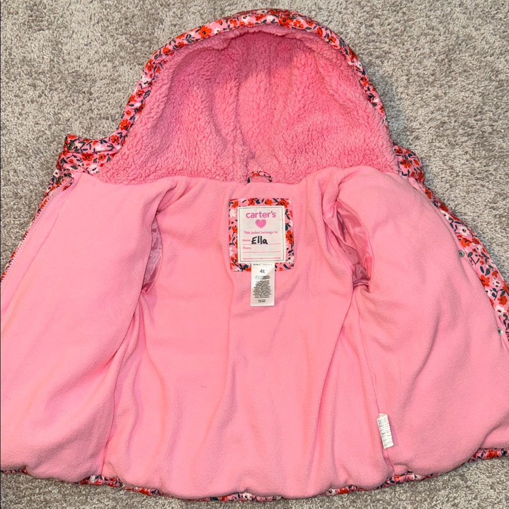 Carter's Pink Floral Winter Jacket - Picture 2 of 5